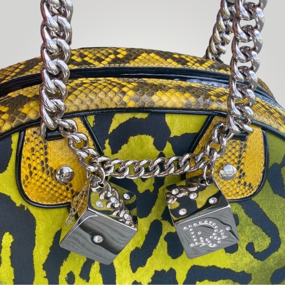 Christian Dior Green Leopard Print and Yellow SnakeSkin Gambler Bag - Picture 9 of 17